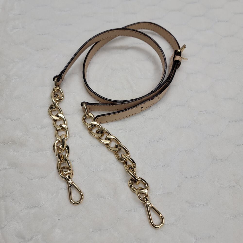 Michael Kors Beige Leather Crossbody Replacement Strap 48" Gold Chain Hardware